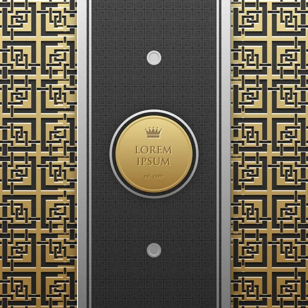 Verticale banner sjabloon op gouden metallic achtergrond met naadloze geometrische patroon. Elegante luxe stijl. — Stockvector