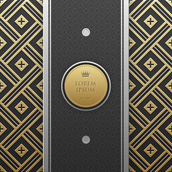 Verticale banner sjabloon op gouden metallic achtergrond met naadloze geometrische patroon. Elegante luxe stijl. — Stockvector