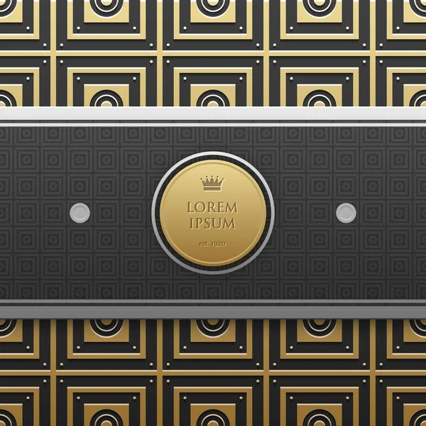 Horizontal banner template on golden metallic background with seamless geometric pattern. Elegant luxury style. — Stock Vector