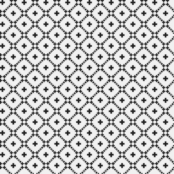 Einfaches pixeliges Muster mit monochromen geometrischen Formen. nützlich für die Textil- und Innenarchitektur. Strenger neutraler Stil. — Stockvektor