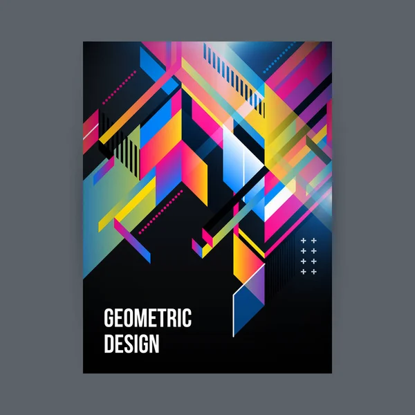 Шаблон дизайна плаката / обложки с блестящими геометрическими фигурами на черном фоне . — стоковый вектор