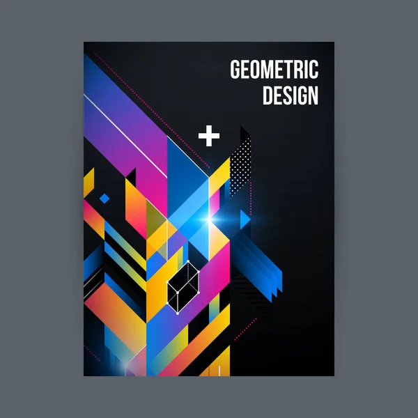 Plakát/borító design sablon fényes geometrikus alakzatokat a fekete háttér. — Stock Vector