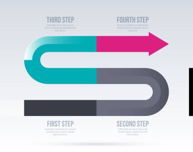 Ok iş düzeni ile zarif kurumsal tarzı dört adımda beyaz arka plan üzerinde.