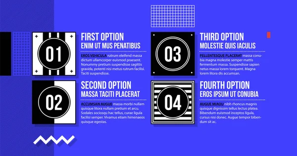 Menu met vier opties in fancy geometrische stijl op heldere blauwe achtergrond — Stockvector