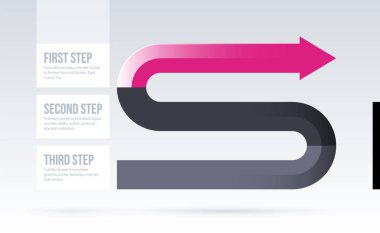 Ok iş düzeni ile zarif kurumsal tarzı üç adımda beyaz arka plan üzerinde.