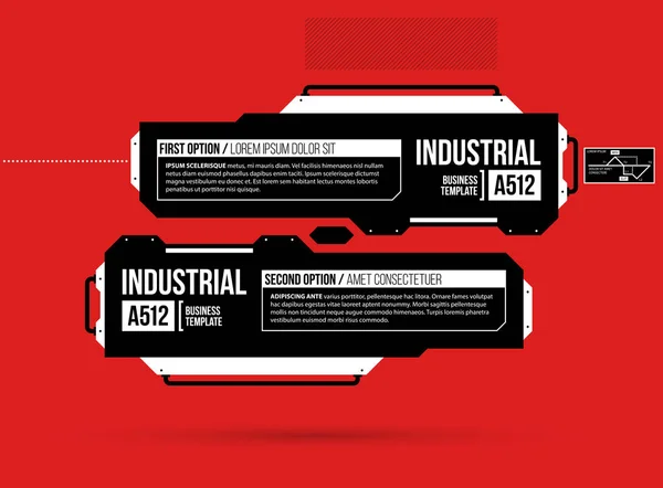 Twee opties sjabloon met hi-tech elementen in zwart en rood techno stijl op vlakke levendige achtergrond — Stockvector