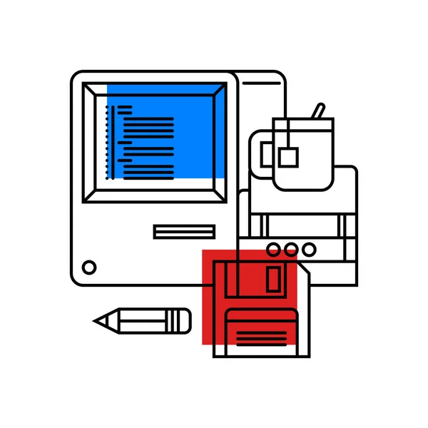 Ilustração colorida sobre ciência da computação e programação em estilo de esboço moderno. Ícone de assunto da faculdade no fundo branco . — Vetor de Stock
