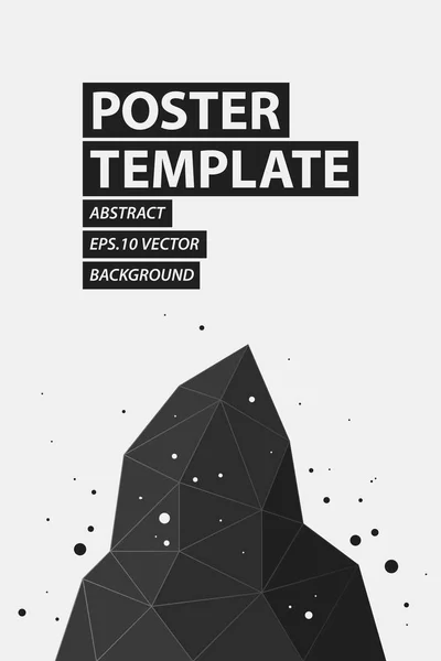 Poster design template with polygonal crystal in black and white style. Abstract vector background — Stock Vector