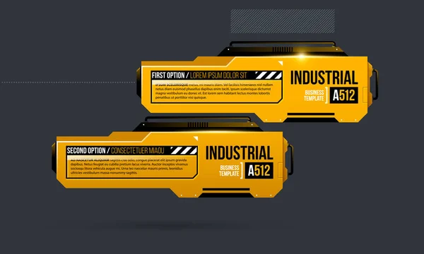 Plantilla de dos opciones en estilo techno industrial amarillo sobre fondo gris oscuro — Archivo Imágenes Vectoriales