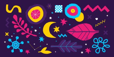 Soyut yatay arka plan çizilmiş öğeleri ver. Reklam ve grafik tasarım için yararlı.