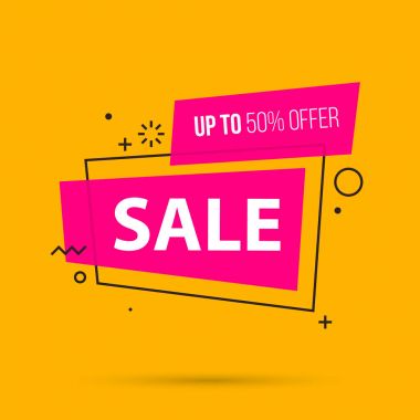 Satış banner şablon parlak turuncu arka plan üzerinde renkli memphis tarzı