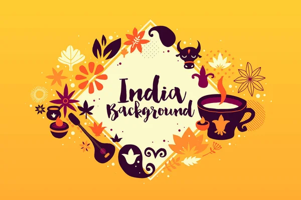 Indien Hintergrund / Banner Vorlage mit abstrakten, floralen und nationalen Elementen. nützlich für Reisewerbung und Webdesign. — Stockvektor