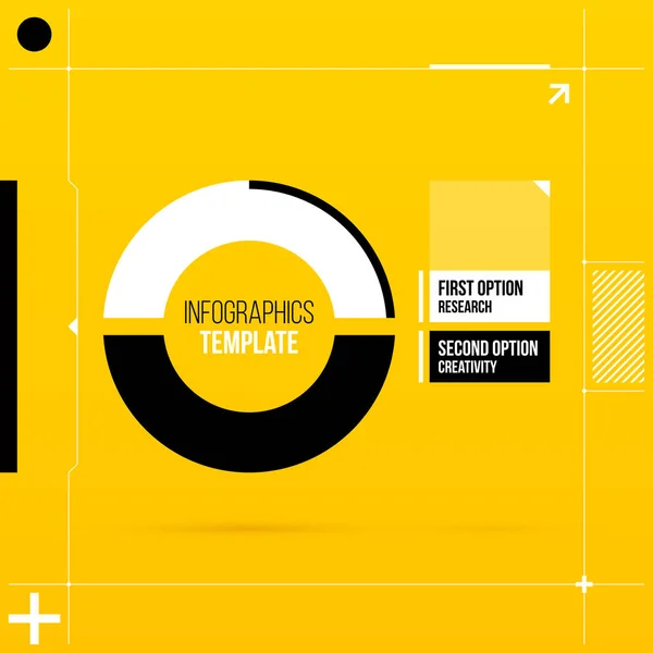 Pie infographics mall med två segment i färgglada hi-tech stil på ljusa gul bakgrund — Stock vektor