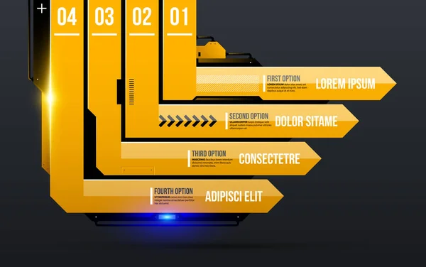 暗い灰色の背景で黄色の工業テクノ スタイルの 4 方向のストライプのグラフ テンプレート — ストックベクタ