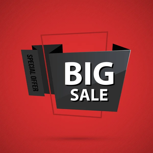 Big sale banner template in business origami style on deep red background — Stock Vector
