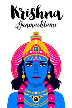 Krishna Janmashtami reklam şablonu. Modern tarzda illüstrasyon. Poster, kartları ve davetiyeler için yararlı.