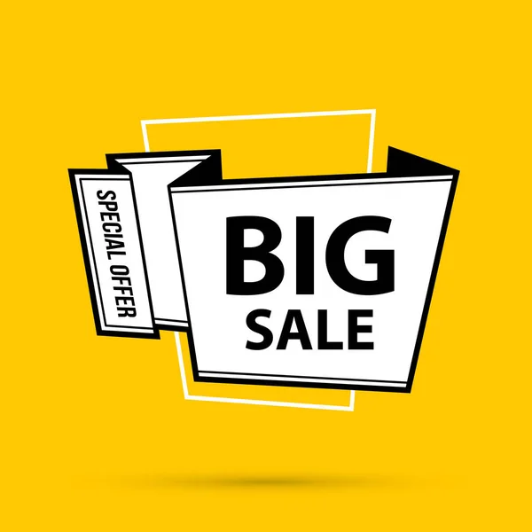 Big sale banner template in black and white style on bright yellow background — Stock Vector