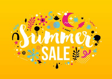 Vektör yaz Satılık şablonu el ile öğeleri çizilmiş. Parti, doğum günü, davetiyeler ve düğünler için yararlı.