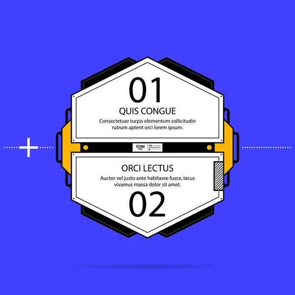 Plantilla hexagonal de dos opciones con elementos de alta tecnología en estilo industrial / tecno geométrico sobre fondo azul profundo — Archivo Imágenes Vectoriales