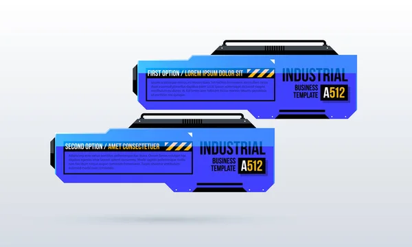 Due opzioni blu con elementi industriali futuristici in stile techno su sfondo bianco — Vettoriale Stock