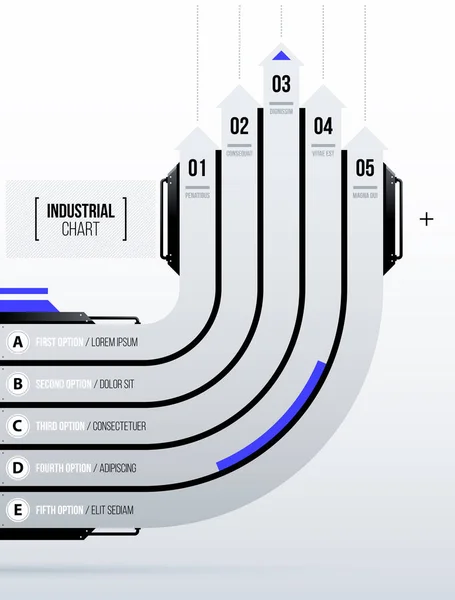 Gráfico vectorial futurista con cinco rayas redondas en estilo limpio de alta tecnología / techno sobre fondo blanco — Archivo Imágenes Vectoriales