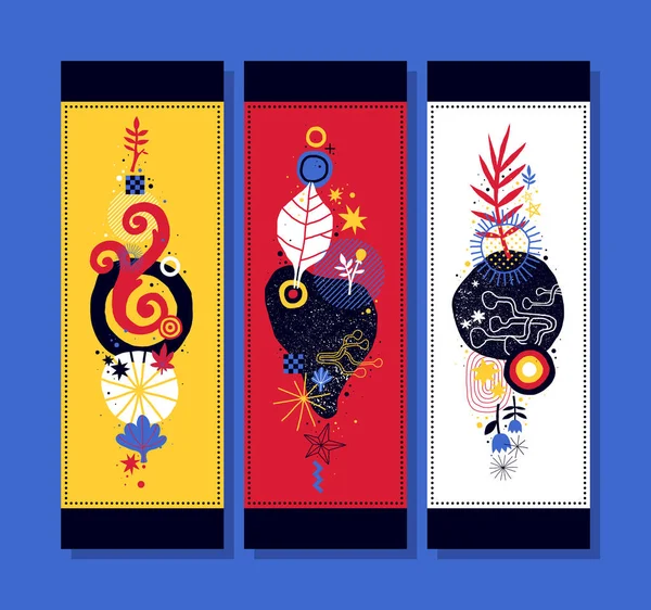 Trzy banery pionowe z abstrakcyjne kompozycje kwiatowe — Wektor stockowy