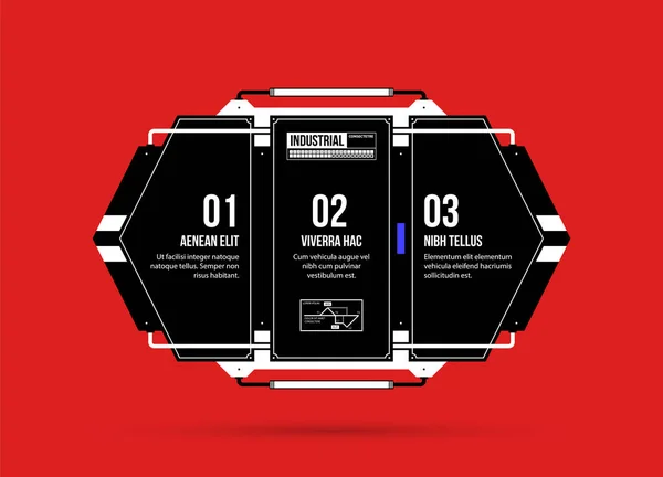 Modèle Hi-tech avec trois options de style techno noir et rouge sur fond plat vibrant — Image vectorielle