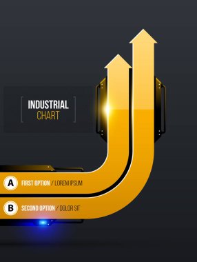 Vektör grafik şablonu ile koyu gri arka plan üzerinde sarı endüstriyel tekno tarzında iki yuvarlak ok