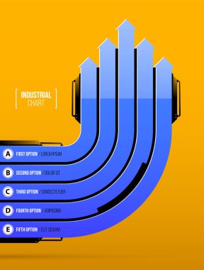 Yüksek teknoloji sanayi tarzı derin Sarı zemin üzerine beş yuvarlak oklarla vektör grafik şablonu