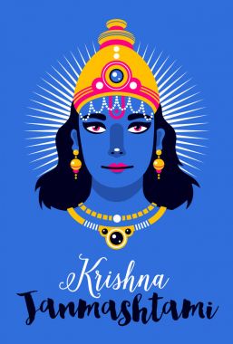 Krishna Janmashtami illüstrasyon koyu mavi zemin üzerine. Poster, kartları ve reklam için yararlı.
