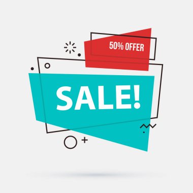 Beyaz arka plan üzerinde memphis geometrik tarzı satış afiş şablon