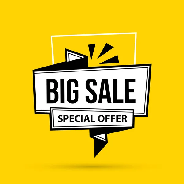 Big sale banner template in black and white style on bright yellow background — Stock Vector