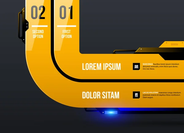 Szablon wykresu z dwoma pasami okrągły w stylu żółty techno przemysłowych na ciemnoszarym tle Grafika Wektorowa