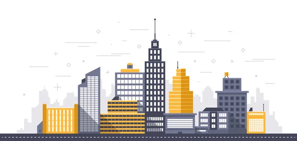 Ilustración de ciudad. Torres y edificios de estilo moderno y plano sobre fondo blanco — Vector de stock