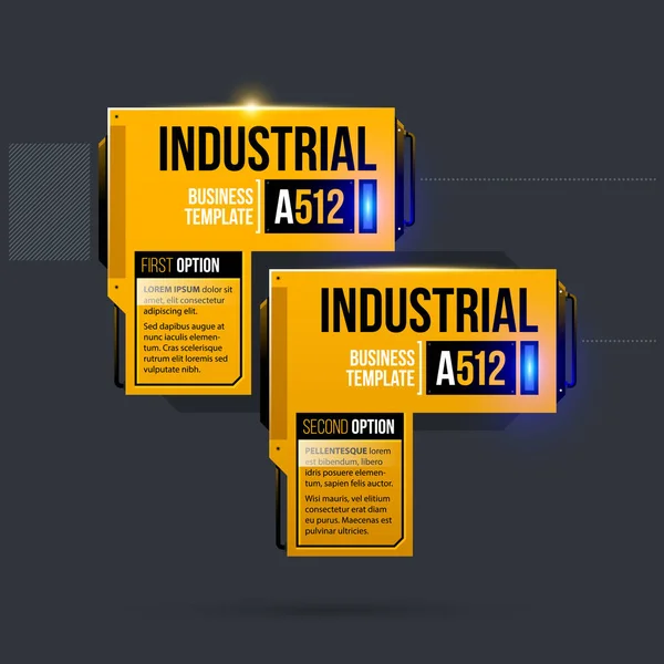 Plantilla de dos opciones en estilo techno industrial amarillo sobre fondo gris oscuro — Archivo Imágenes Vectoriales