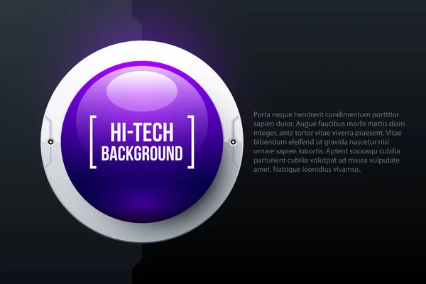 Text background with purple 3d sphere in hi-tech style on black background — Stock Vector