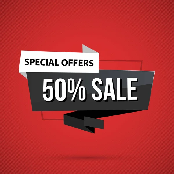 Modèle de bannière de vente de 50 % en style origami d'affaires sur fond rouge profond — Image vectorielle