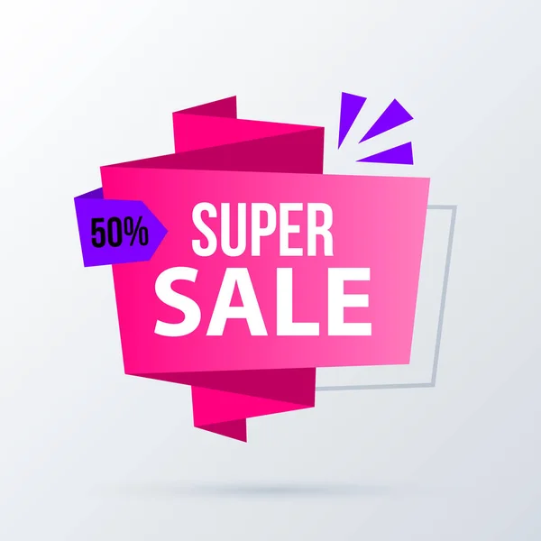 Super Sale Banner Vorlage im modernen Origami-Stil auf weißem Hintergrund — Stockvektor