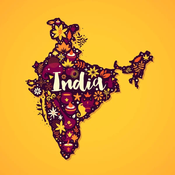 Map of India illustration with abstract and national elements. Useful for traveling advertising. Stock Illustration