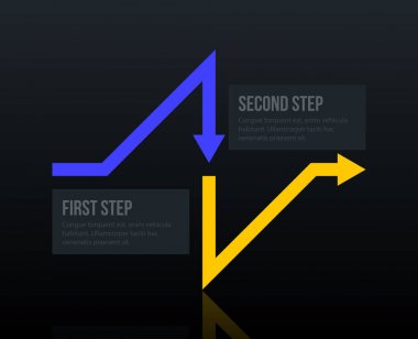 Ok iş düzeni ile zarif kurumsal tarzı iki adımda koyu parlak zemin üzerine.