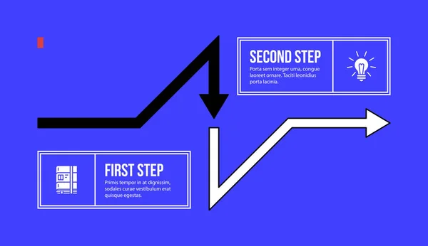 Pfeil-Layout mit zwei Schritten im schicken Corporate Style auf hellblauem Hintergrund. — Stockvektor