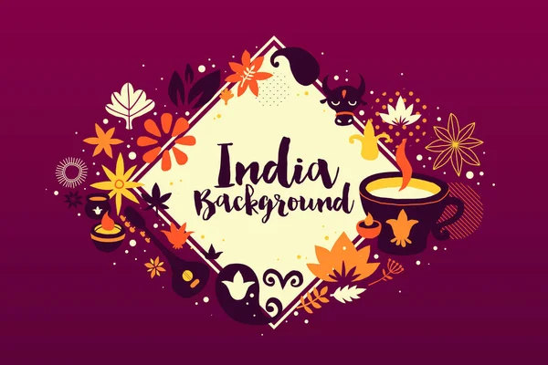 Indien Hintergrund / Banner Vorlage mit abstrakten, floralen und nationalen Elementen. nützlich für Reisewerbung und Webdesign. — Stockvektor