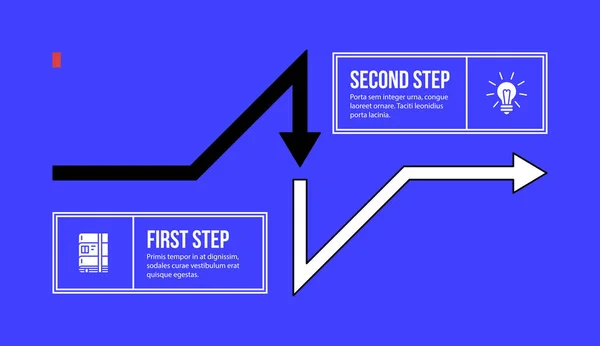 Mise en page de flèche avec deux étapes dans le style d'entreprise de fantaisie sur fond bleu vif . Illustration De Stock