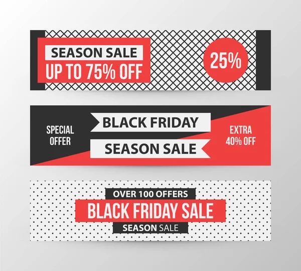 Three horizontal Black Friday banners in retro black and red style on gray background Royalty Free Stock Vectors