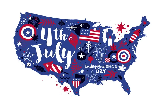 Illustration of USA map with abstract floral and patriotic elements. 4 July Independence Day template. Useful for prints, posters and advertising. Vector Graphics