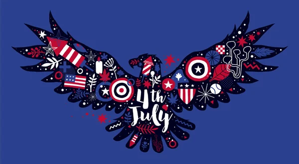 Illustration av flygande örn med abstrakta blommig och patriotiska element. 4 juli självständighetsdagen vector mall. Användbar för affischer, utskrifter, reklam och inbjudningar. Stockvektor