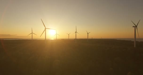 Vue Aérienne Des Éoliennes Dans Ciel Soir Sur Terrain Les — Video