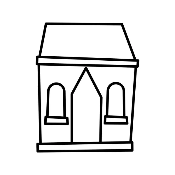 Cottage casa villaggio architettura cartone animato icona spessa linea — Vettoriale Stock