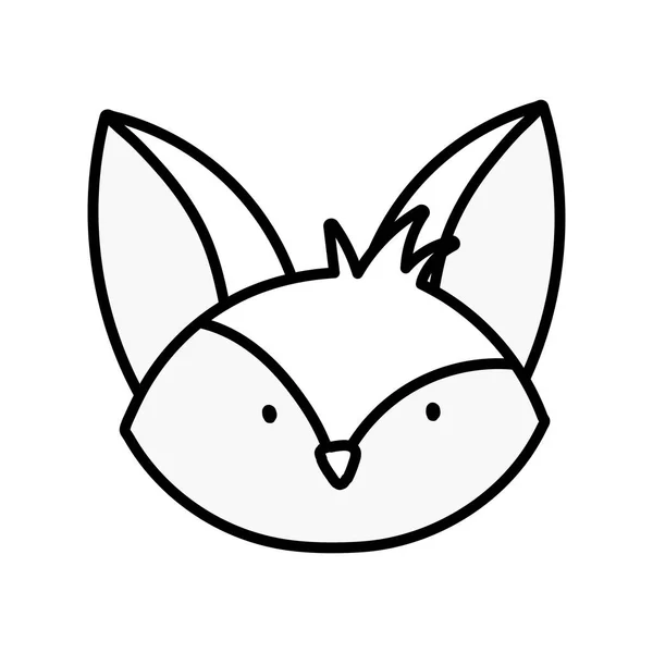 Cute fox head on white background thick line - Stok Vektor