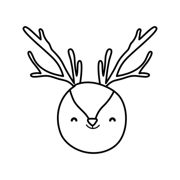Cute reindeer head cartoon animal thick line — Vector de stock